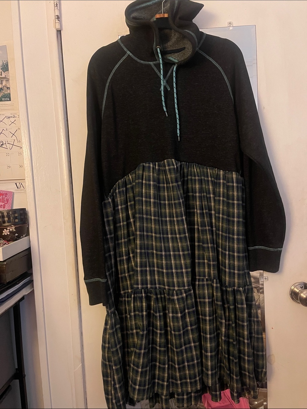 Urban Renewal  Urban Outfitters Black Hoodie Dress with Green Plaid Skirt NWOT